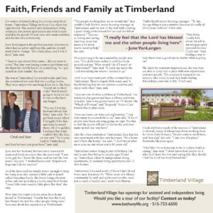 June VanLangen's Sotry about living at Timberland Village