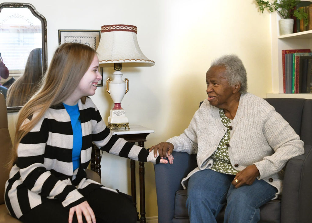 Bethany life long term care resident talking to nurse